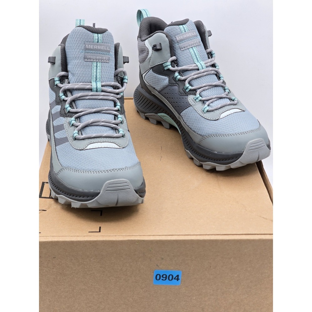 Woman's Hiking Merrell Speed Strike 2 Mid LTR Waterproof Gray Light Blue Sz 9M